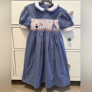 Orient Expressed Inc Smocked Dress Madeline Girl with Eiffel Tower Paris Size 6